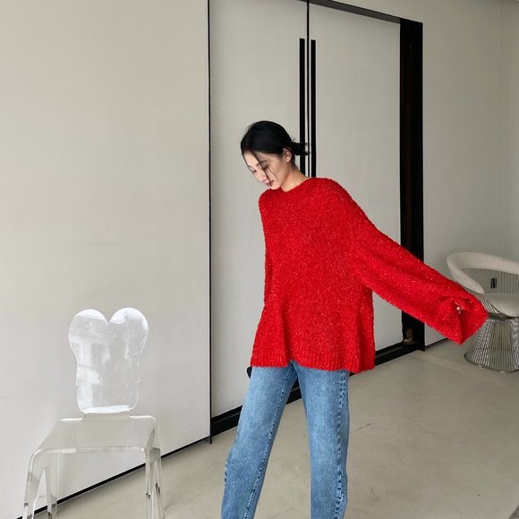 NWT CHICJOC Women Oversized BlingBling Sweater size 36 red - Picture 16 of 16